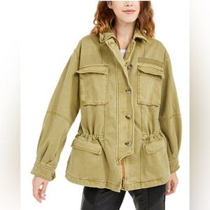 Free People Green Utility Jacket with Oversized Fit and Lightweight Fabric